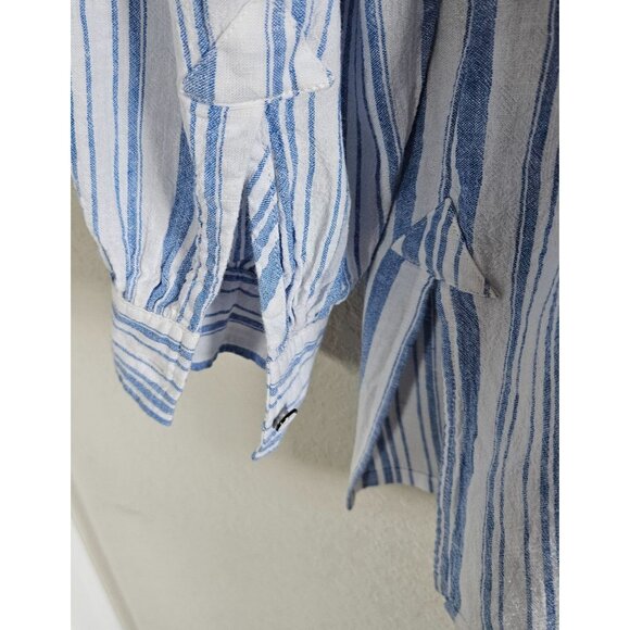 Cabi Woman Size M Linen Blend Vertical Stripe Bishop Sleeves Collared Tunic - Picture 4 of 8
